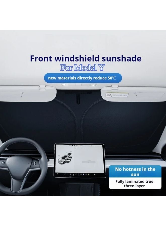 Tesla Model Y ستارة ظل الشمس تيتانيوم فضي واقي أمامي من الحرارة 57.87 × 36.61 بوصة - Image 1
